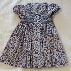 Little English White Dress with Red & Blue Floral Print